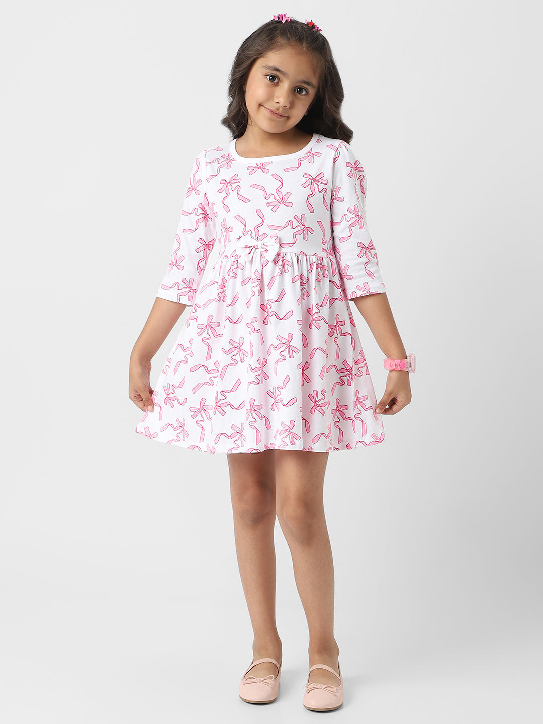 Nautinati Girls Jersey Cotton Bow Print Frock