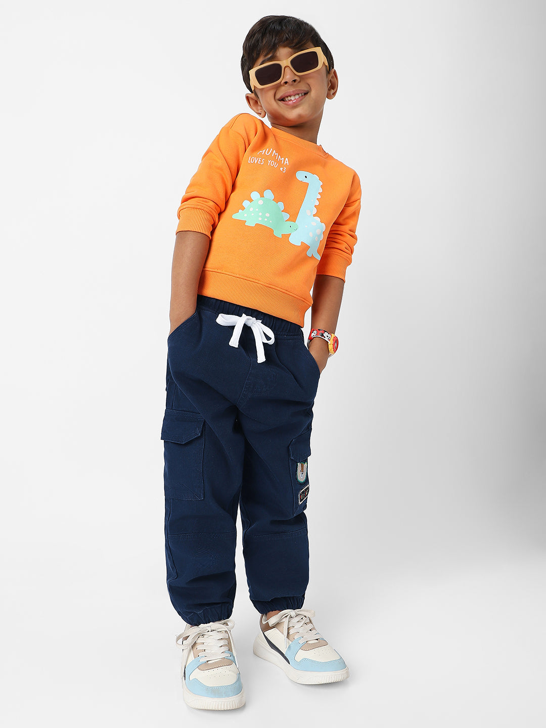 Nautinati Boys' Bear Patch Denim Cargo Style Joggers