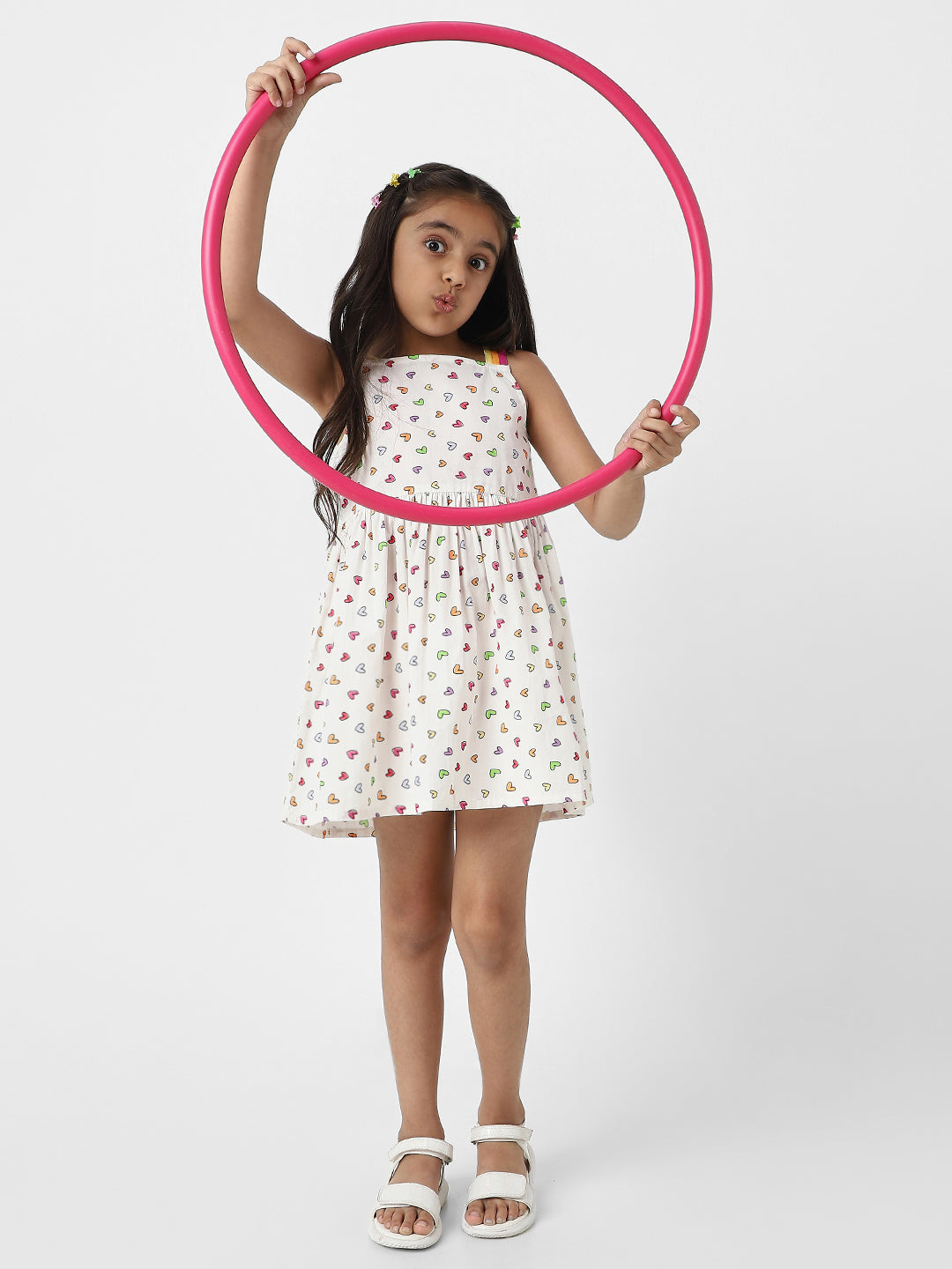 Nautinati Girls’ White Poplin Cotton Sleeveless Dress