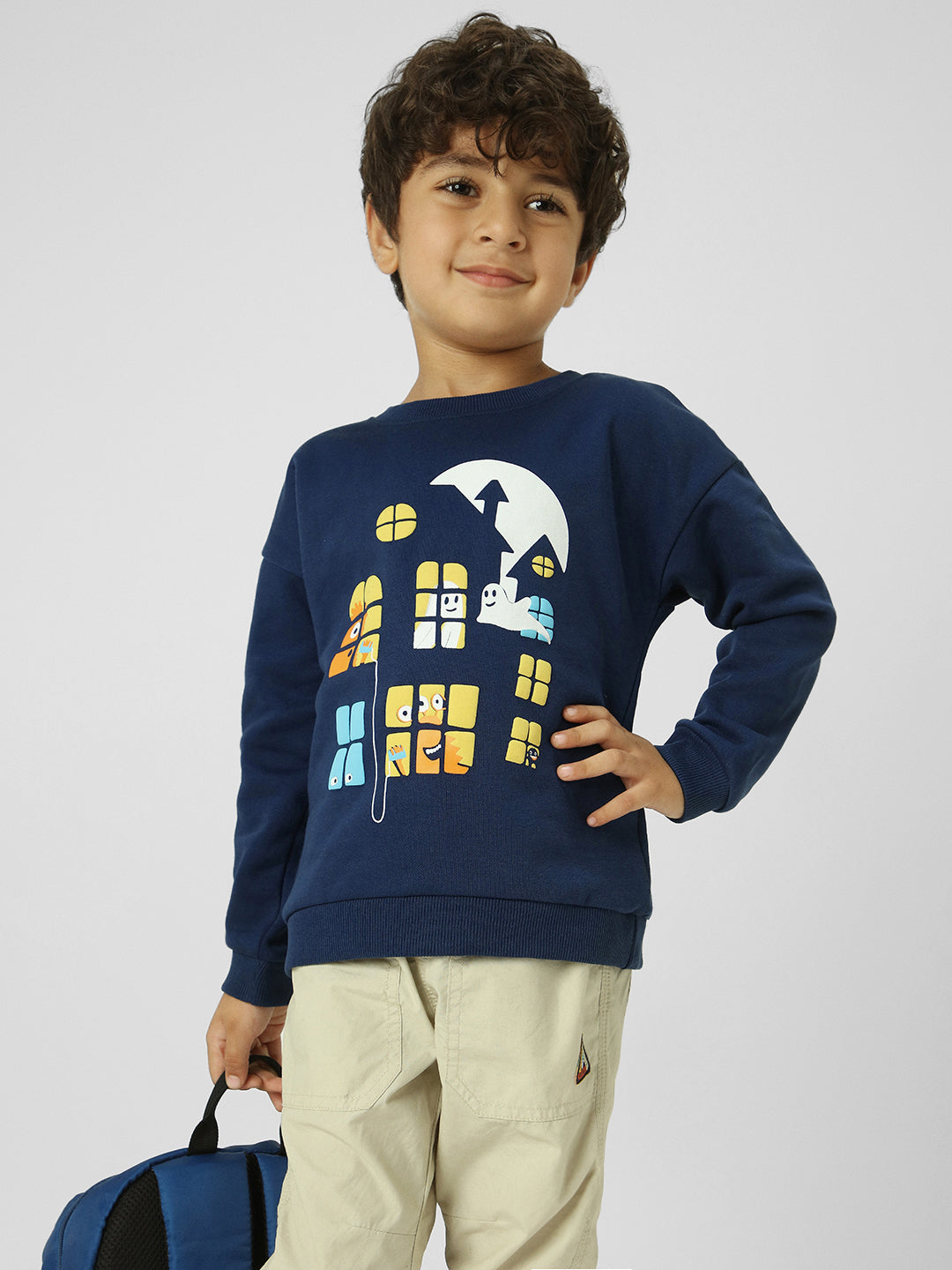 Boys Navy Printed Winter Sweatshirt