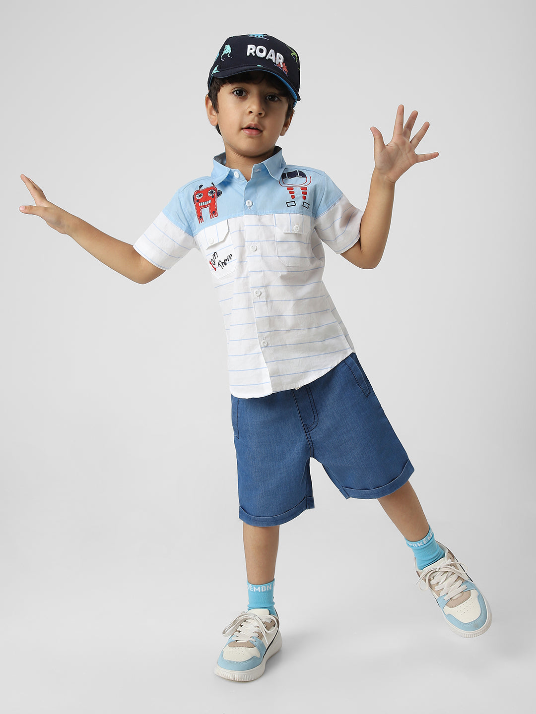 Nautinati Boys' Combo Set Of Striped Shirt And Shorts