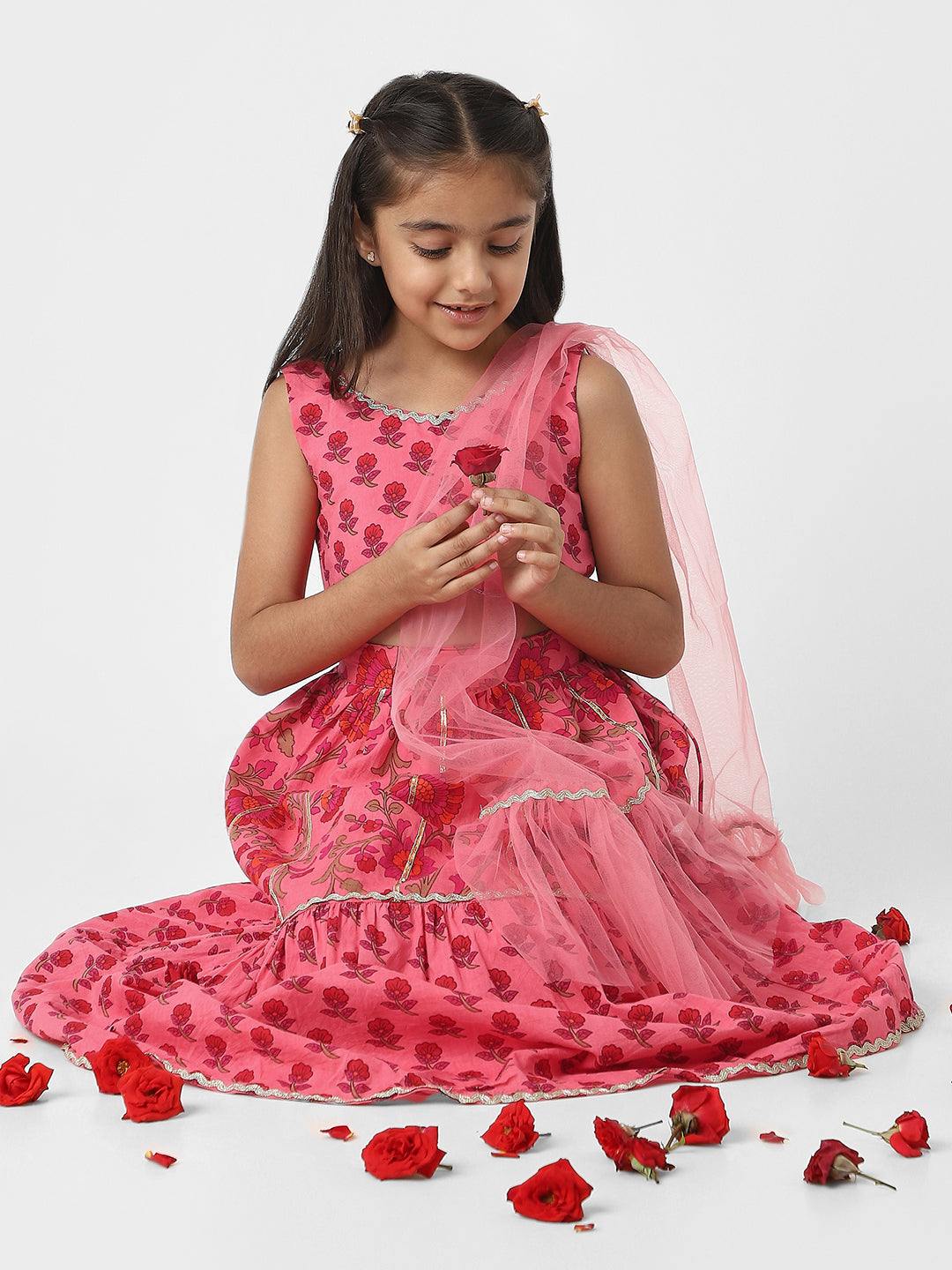 Nautinati Girls’ Choli and Ghagra Set with Dupatta | Cotton Lehenga Set for Girls | Party Wear Set for Girls