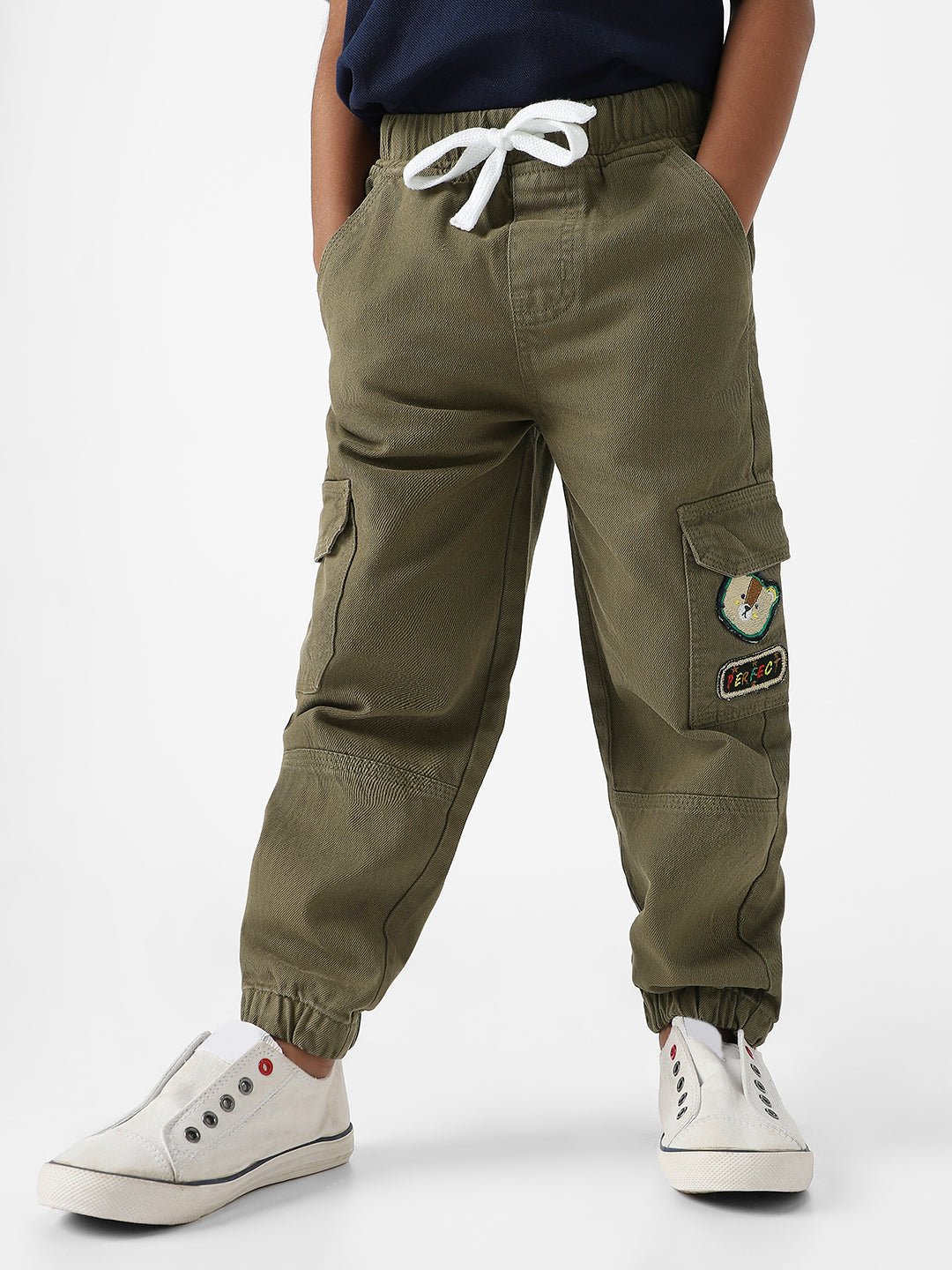 Nautinati Boys' Bear Patch Denim Cargo Style Joggers