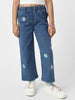 Nautinati Girls' Cotton Denim Jeans with Little Flower Appliques