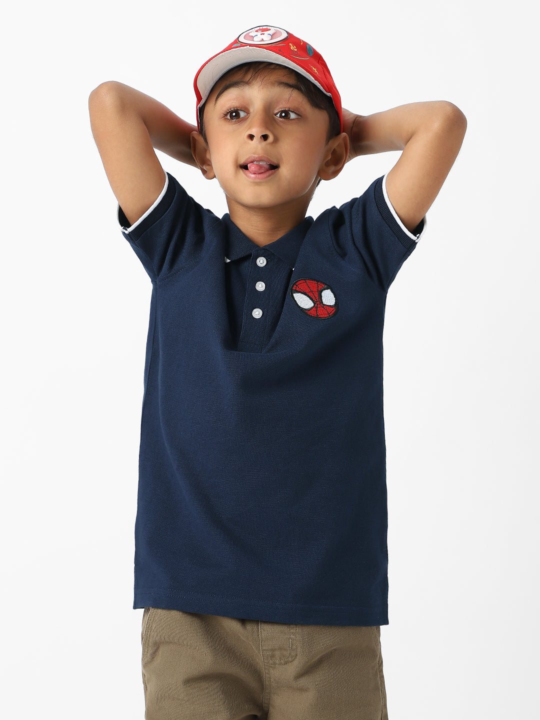 Nautinati Boysâ€™ Cotton Spiderman Embroidered Badge Polo T-shirt