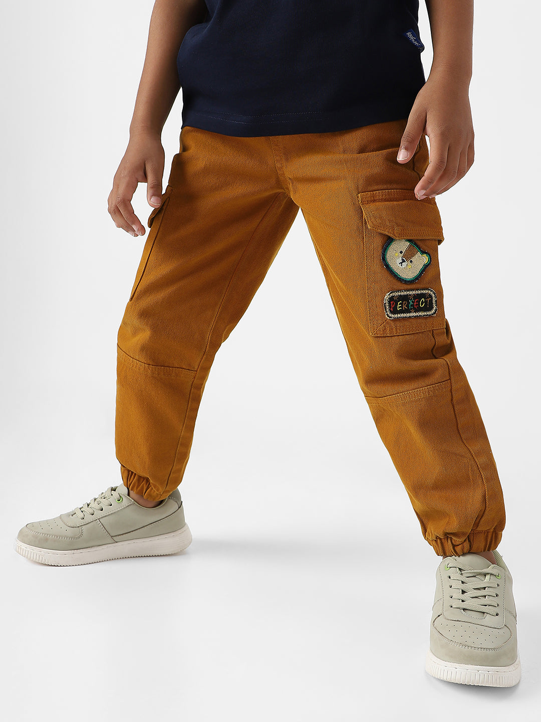 Nautinati Boys' Bear Patch Denim Cargo Style Joggers