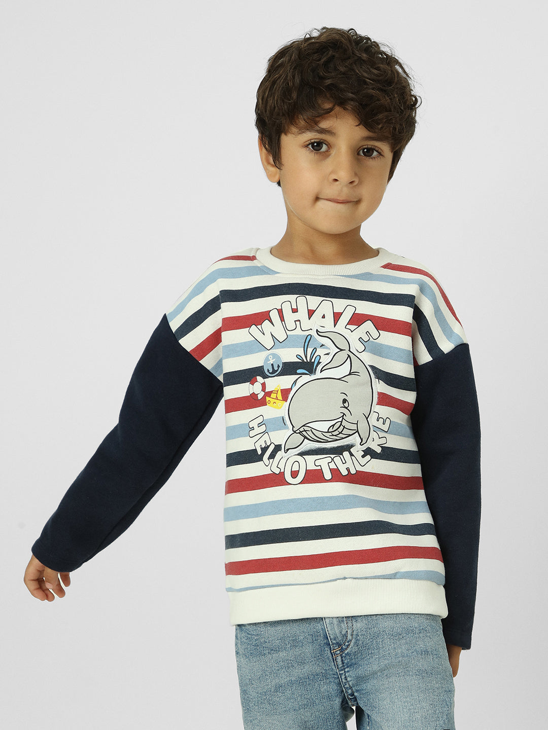 Boys Striped Drop Shoulder Winter Sweatshirt