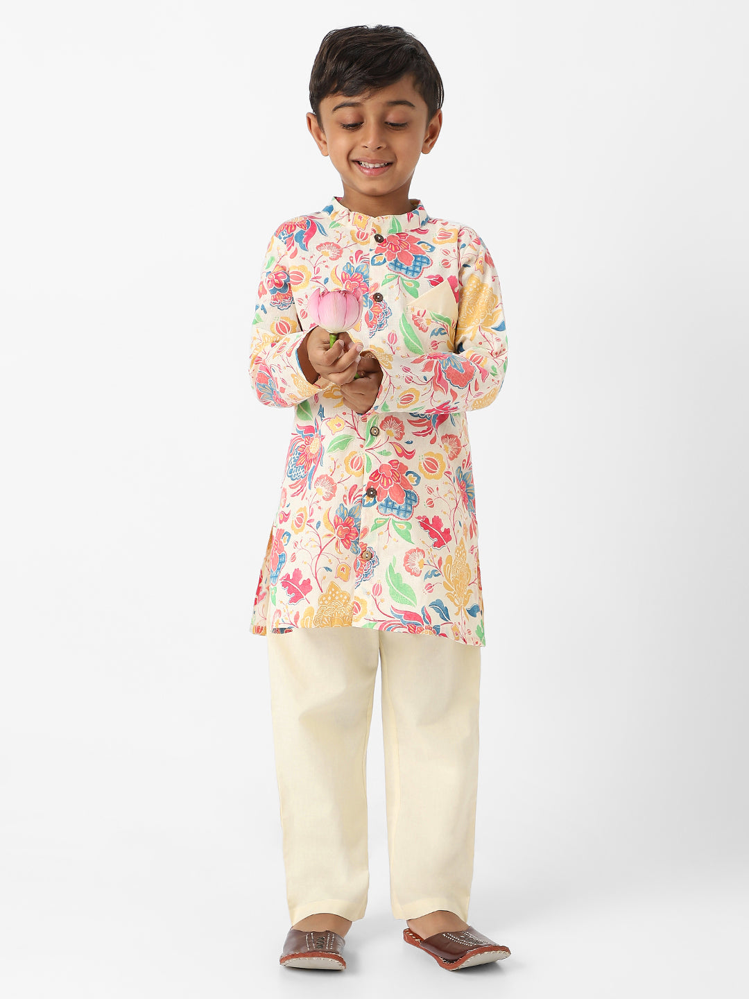 Nautinati Boys' Floral All-over Print Kurta Set