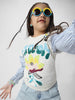 Girls Graphic Printed Sweatshirt With Striped Sleeves