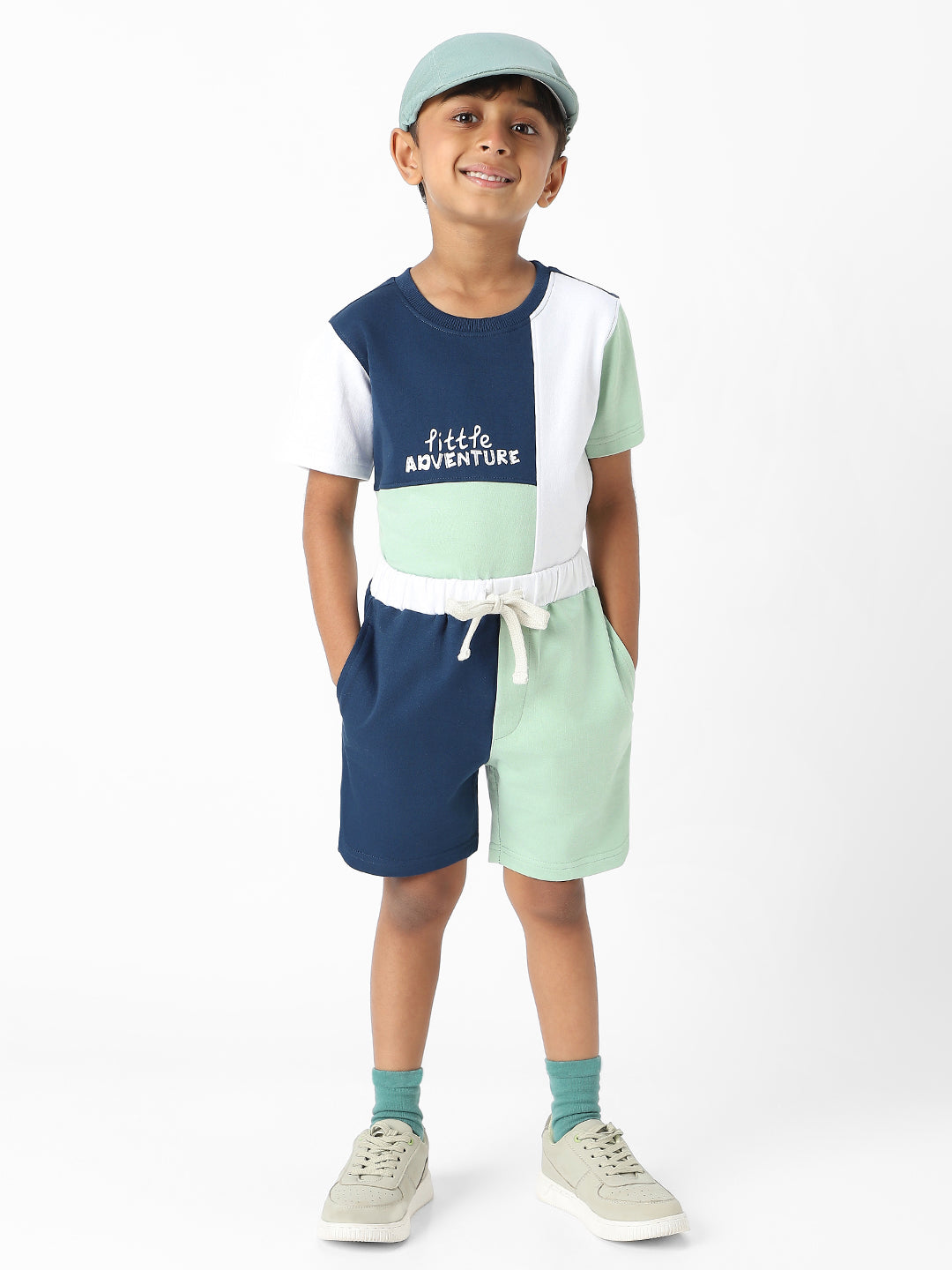 Nautinati Boys' Colourblock Combo Set of T-shirt and Shorts