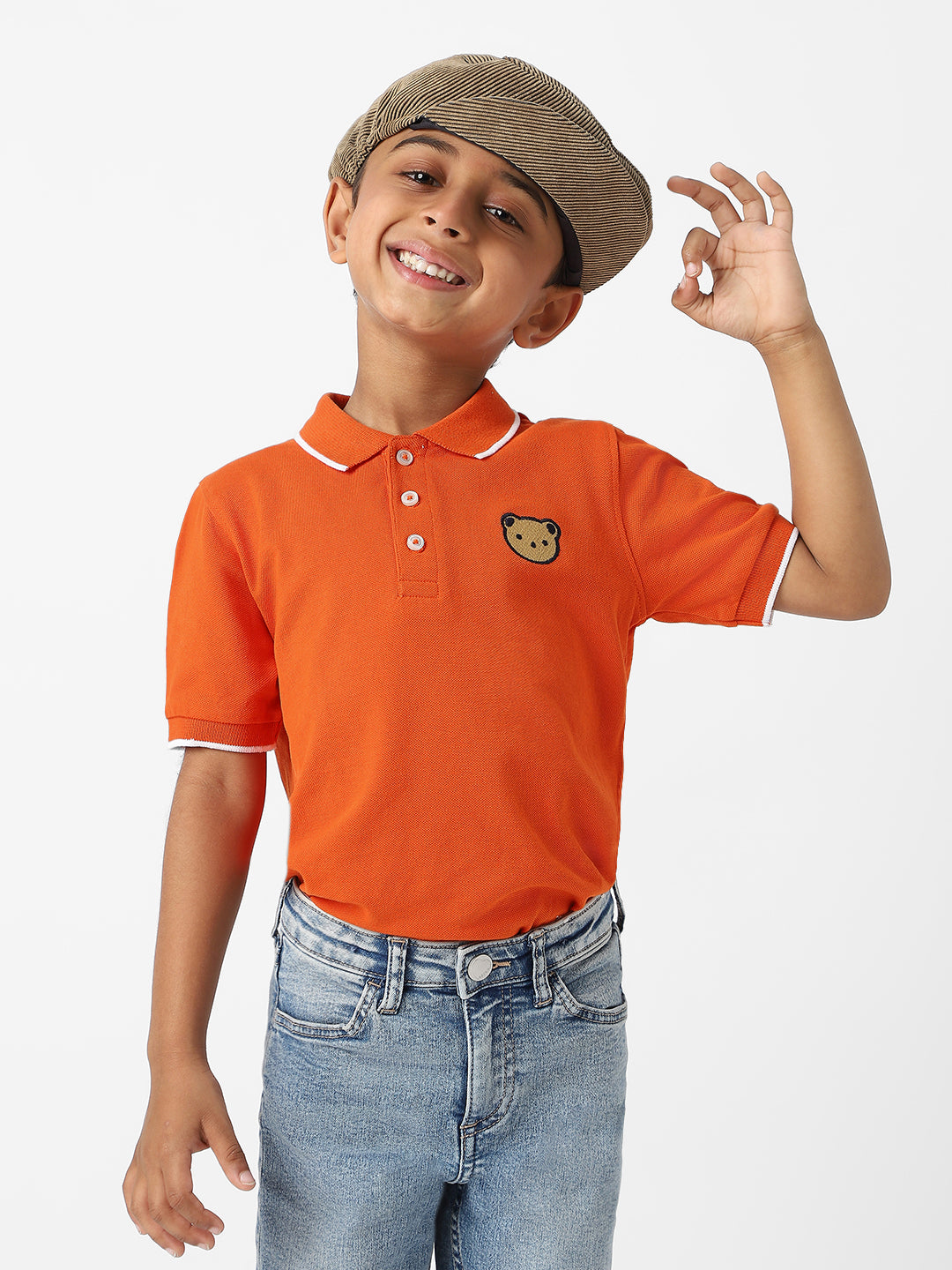 Nautinati Boysâ€™ Cotton Bear Embroidered Badge Polo T-shirt