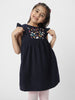 FLORAL EMBROIDERD FLUTTER SLEEVED  DRESS