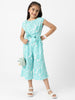 Nautinati Girls' Crepe Cotton Leaf Printed Jumpsuit with Matching Tie-up Belt