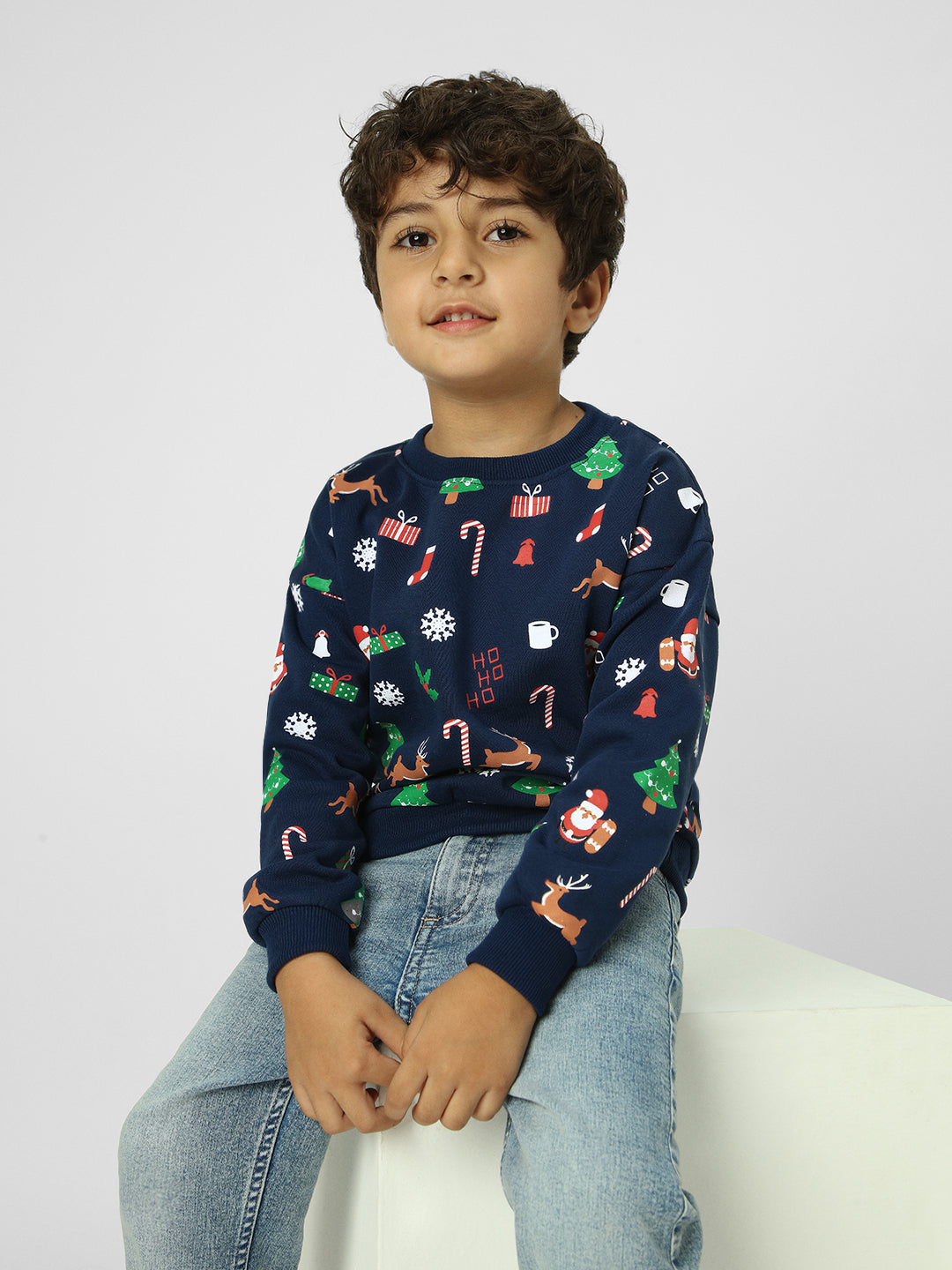 Boys Holiday-Themed Navy Pullover Sweatshirt