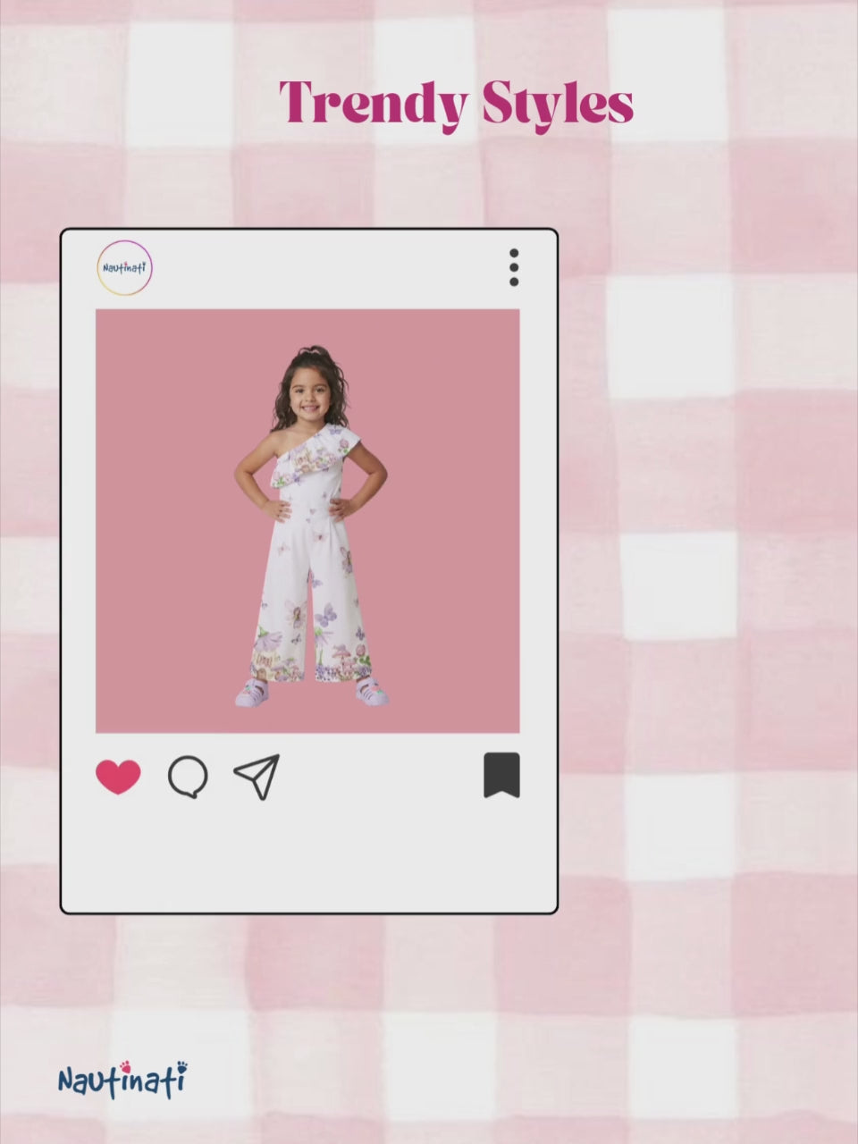 Nautinati Girls 100% Cotton Floral Printed Crop Top With Wide Leg Bottom Co-Ord Set