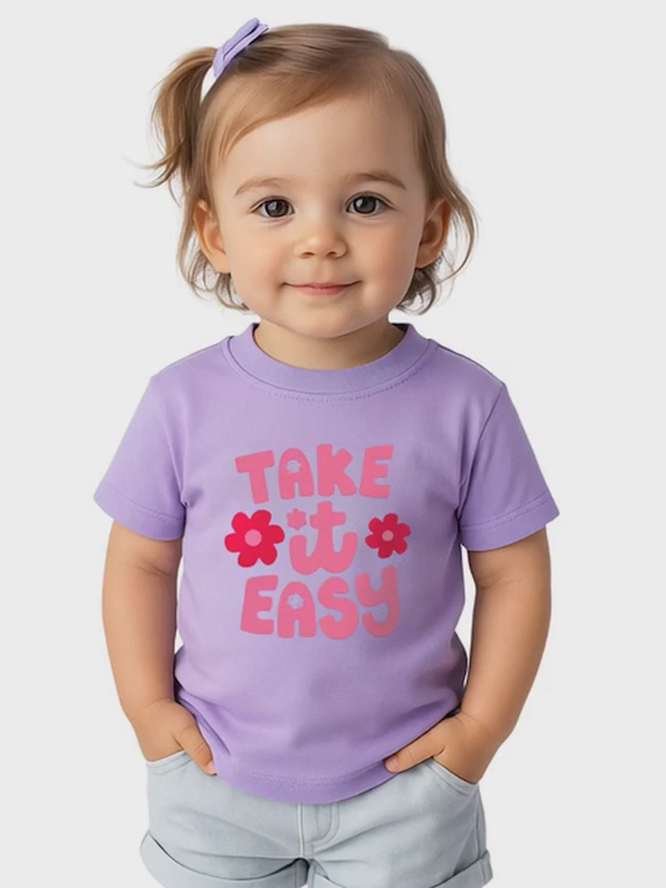 Nautinati Girls' Cotton T-shirt | “Take it Easy” Print | Age 0 - 2 Years