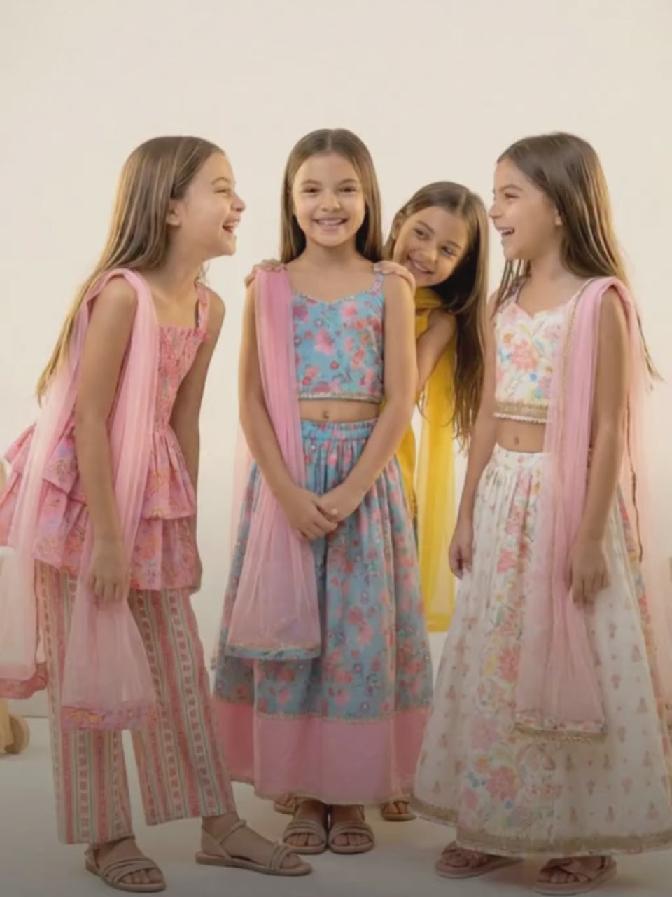 Nautinati Girls' Cotton Blend Woven Festive Floral Print Lehenga & Choli Set