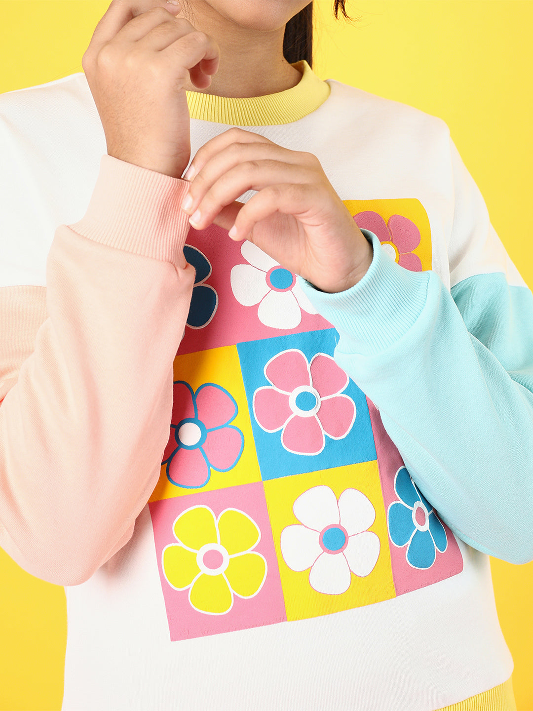 Girls Floral Printed Colourblock Sweatshirt