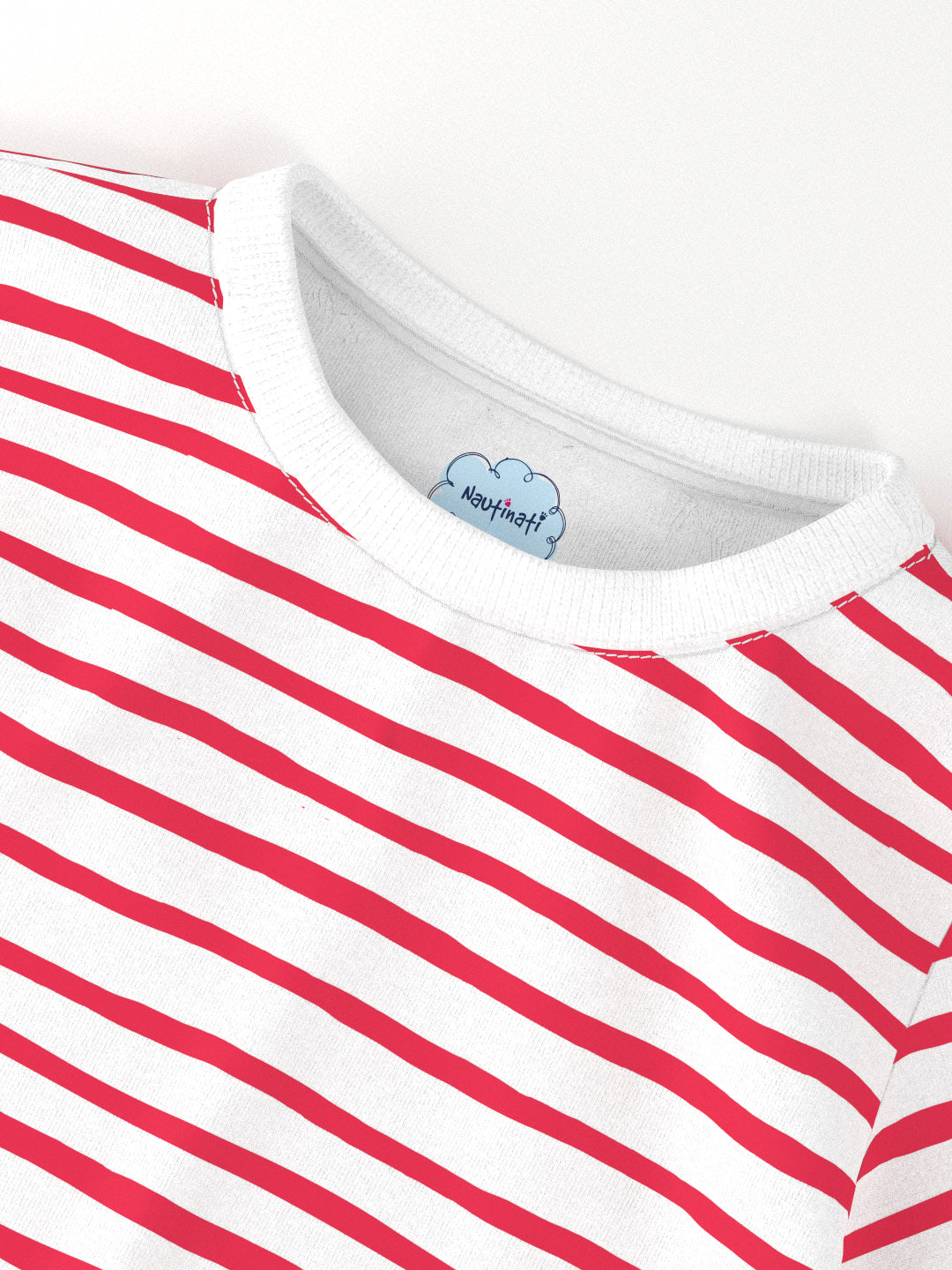 Nautinati Girls' Pack of 2 Cotton Graphic Printed and Striped T-shirts