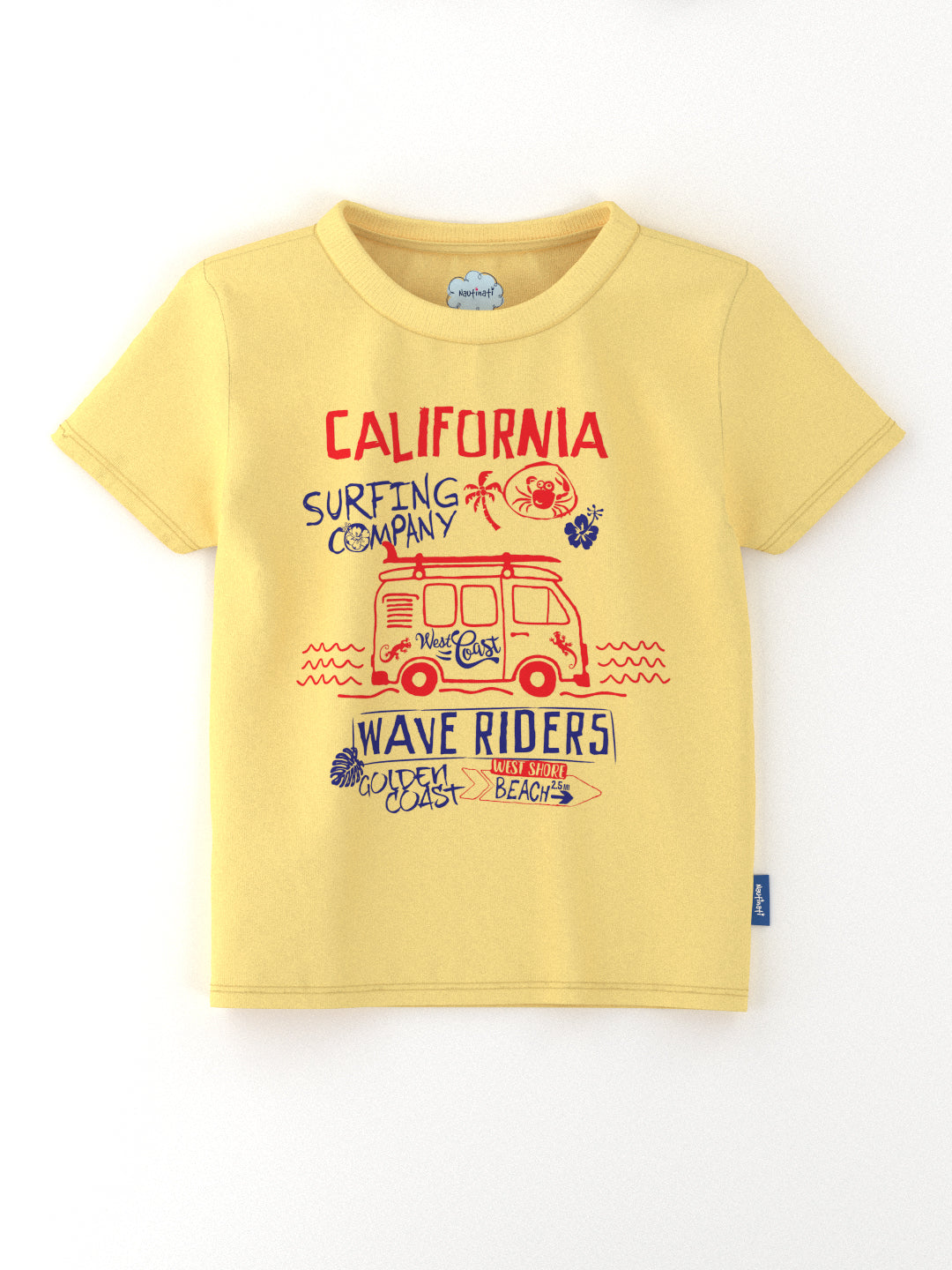 Nautinati Boys' Pack of 2 Cotton Beach Print Rib Collar T-shirts