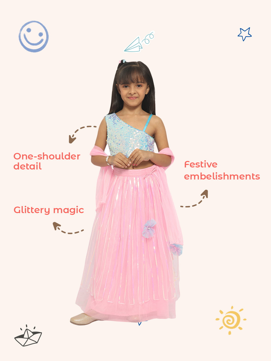 Nautinati Girls Embellished Ready To Wear Lehenga Choli