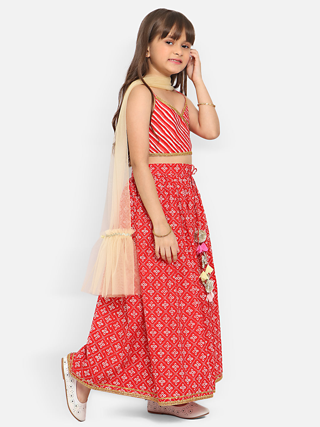 Nautinati Girls Printed Ready To Wear Cotton Lehenga Choli With Dupatta