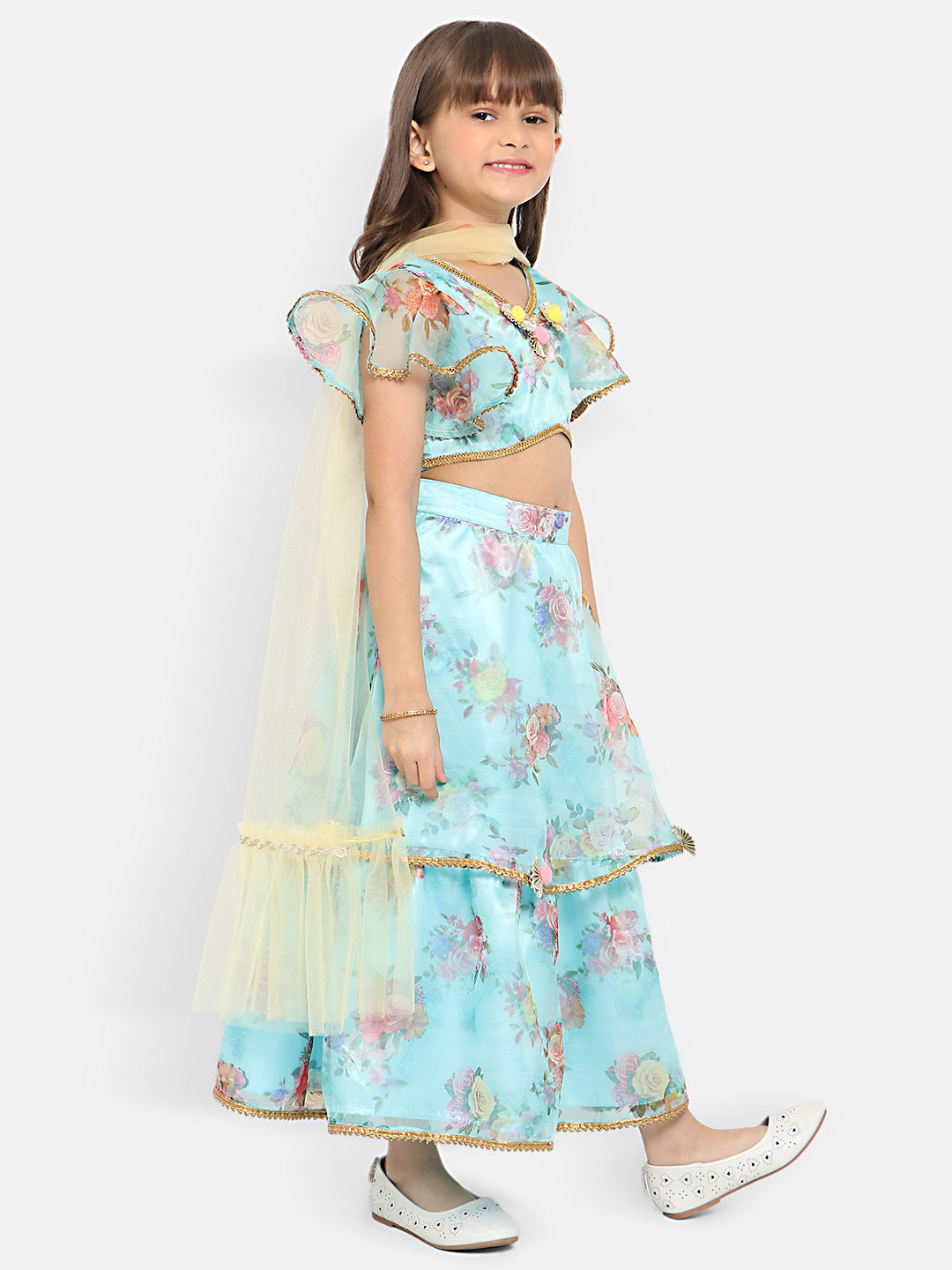 Nautinati Girls Floral Printed Ready To Wear Lehenga Choli With Dupatta