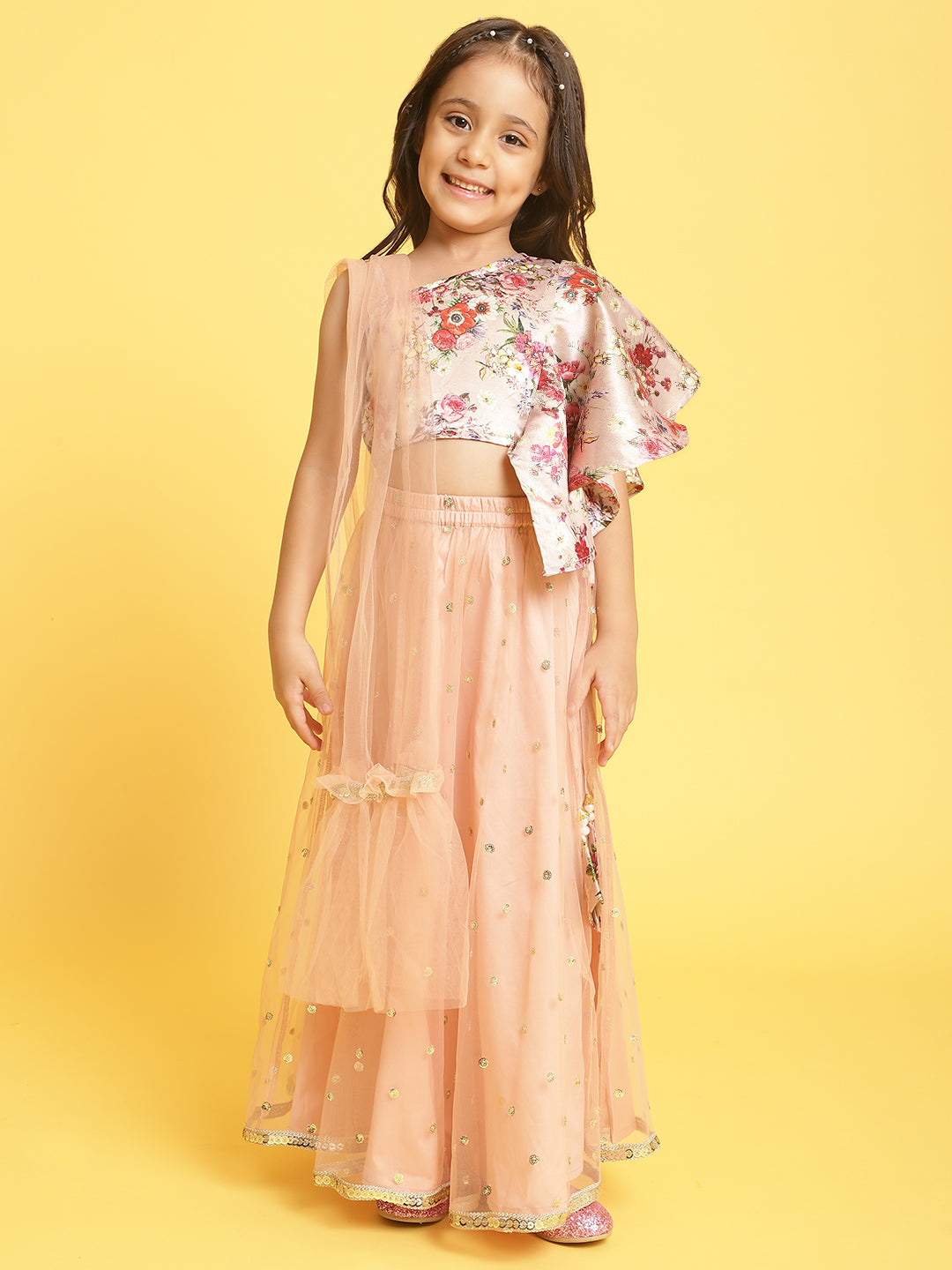 Nautinati Girls Light-Pink Printed Sleeveless Polyester Ethenic