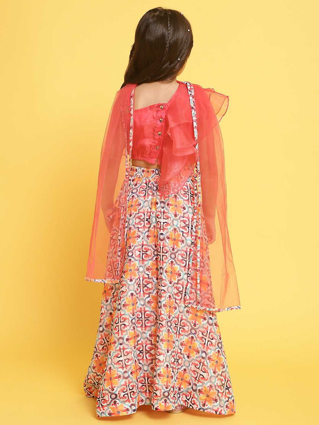 Nautinati Girls Coral-Multi Printed Sleeveless Polyester Ethenic