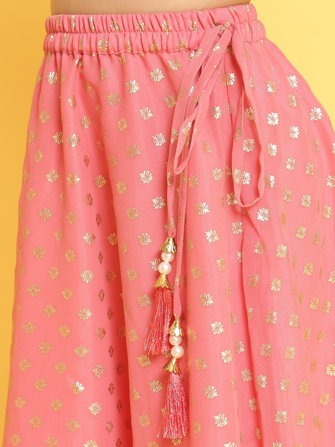 Nautinati Girls Light-Pink Printed Sleeveless Polyester Ethenic