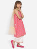 Girls Pink-White Floral Printed Cotton A-Line Kurta With Gathered Waist And Palazzo With Dupatta