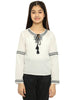 Natilene Embroidered Tie-Up Neck Top
