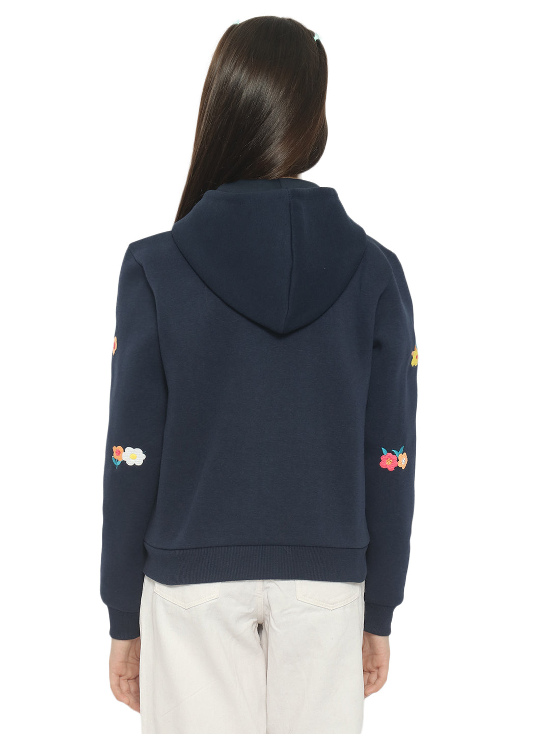 Natilene Girls Printed Front-Open Hooded Sweatshirt