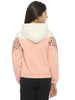Natilene Girls White Peach Geometric Printed Hooded Sweatshirt