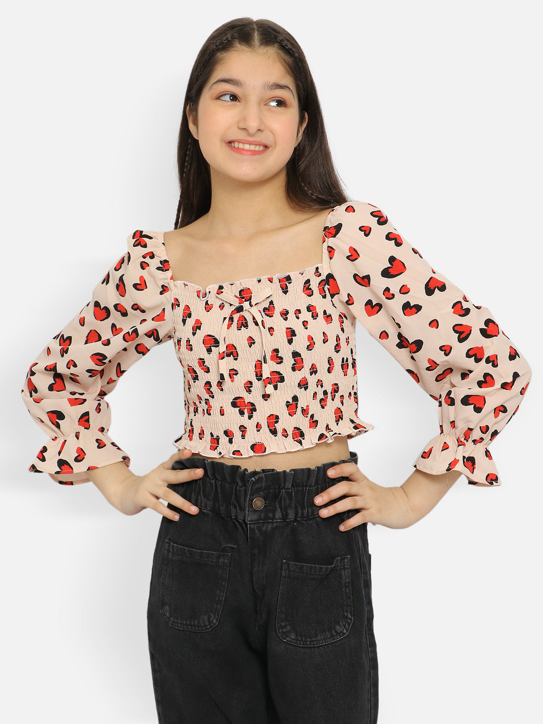 Natilene Girls Square Neck Printed Top