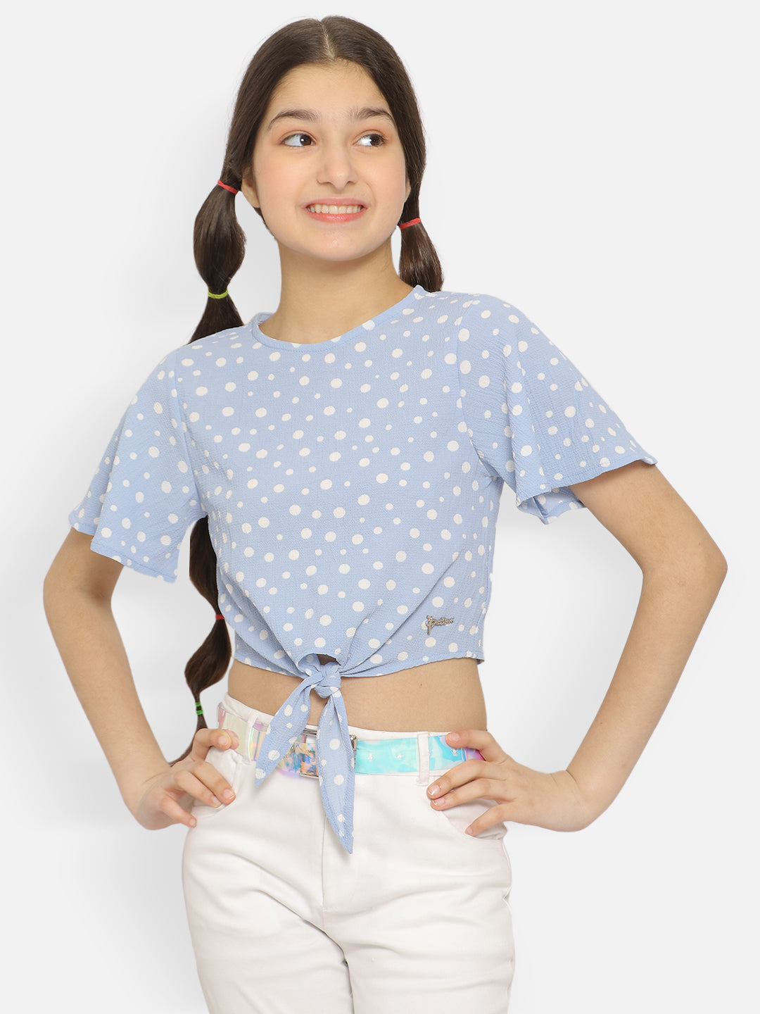 Natilene Girls Polka Dots Print Crop Top