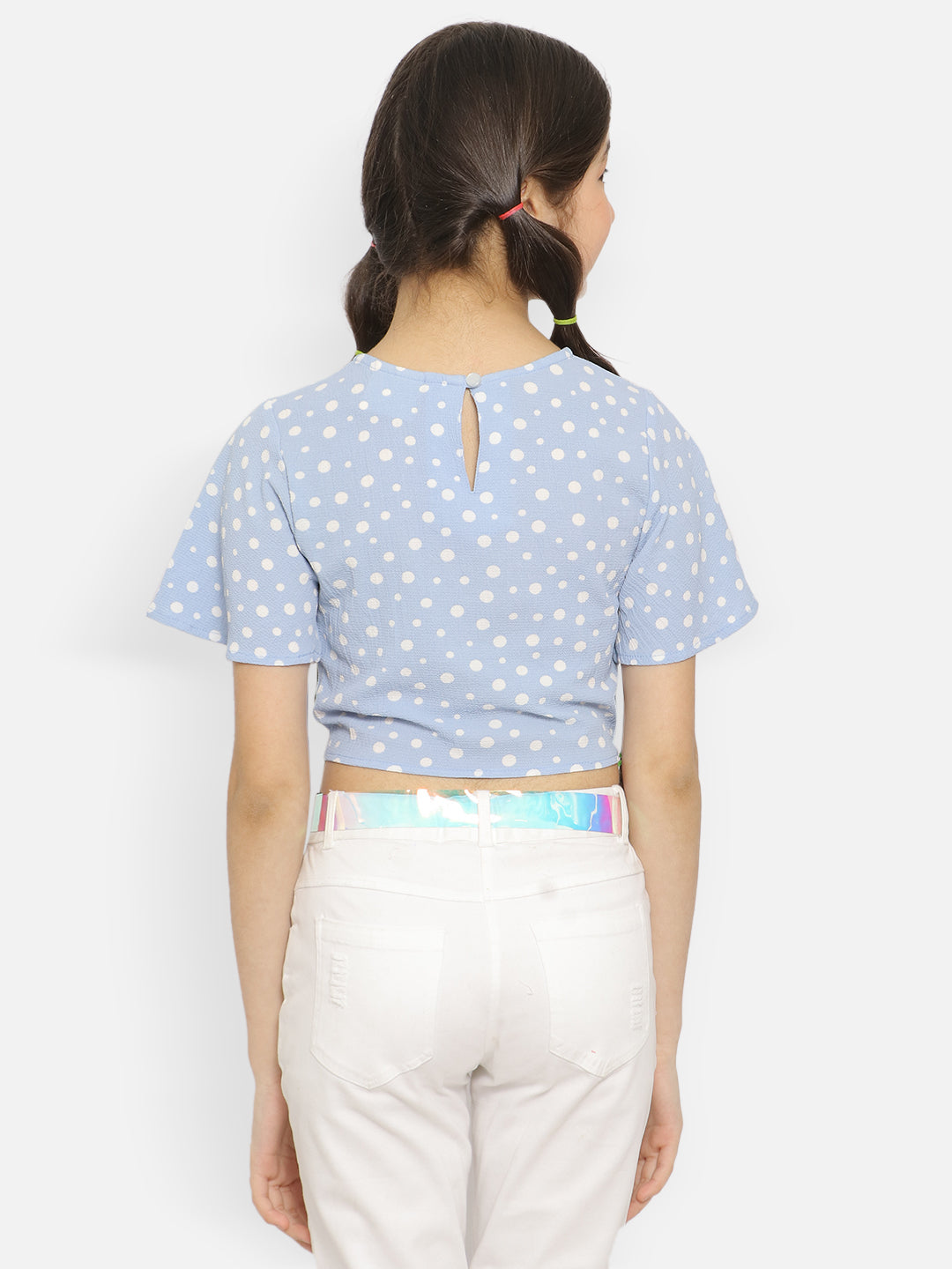 Natilene Girls Polka Dots Print Crop Top