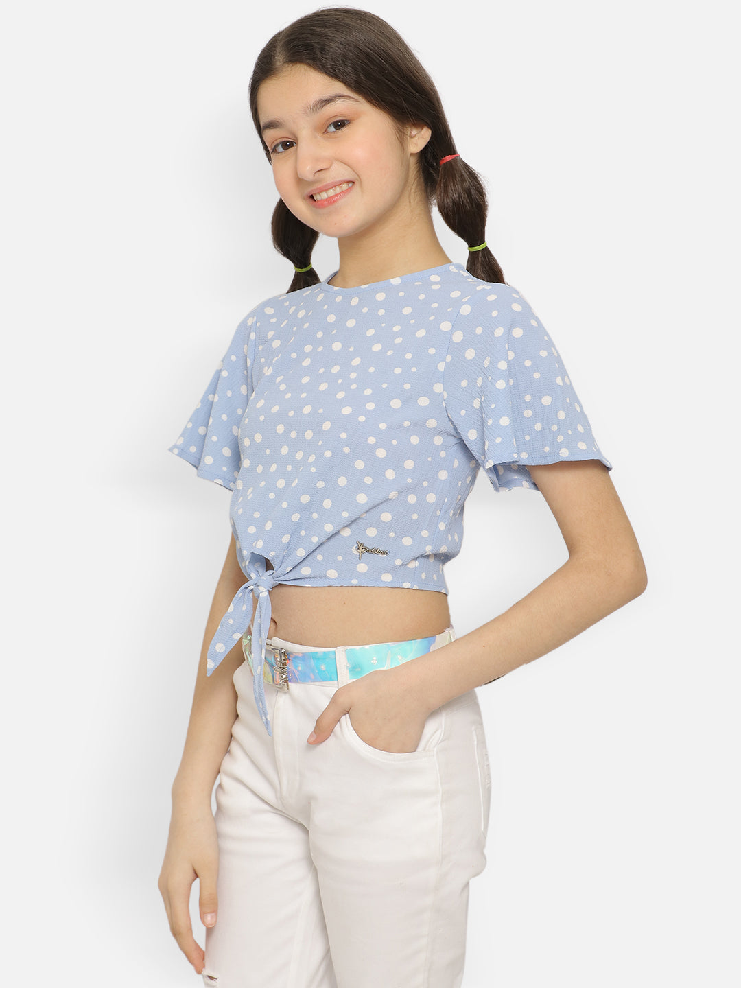 Natilene Girls Polka Dots Print Crop Top