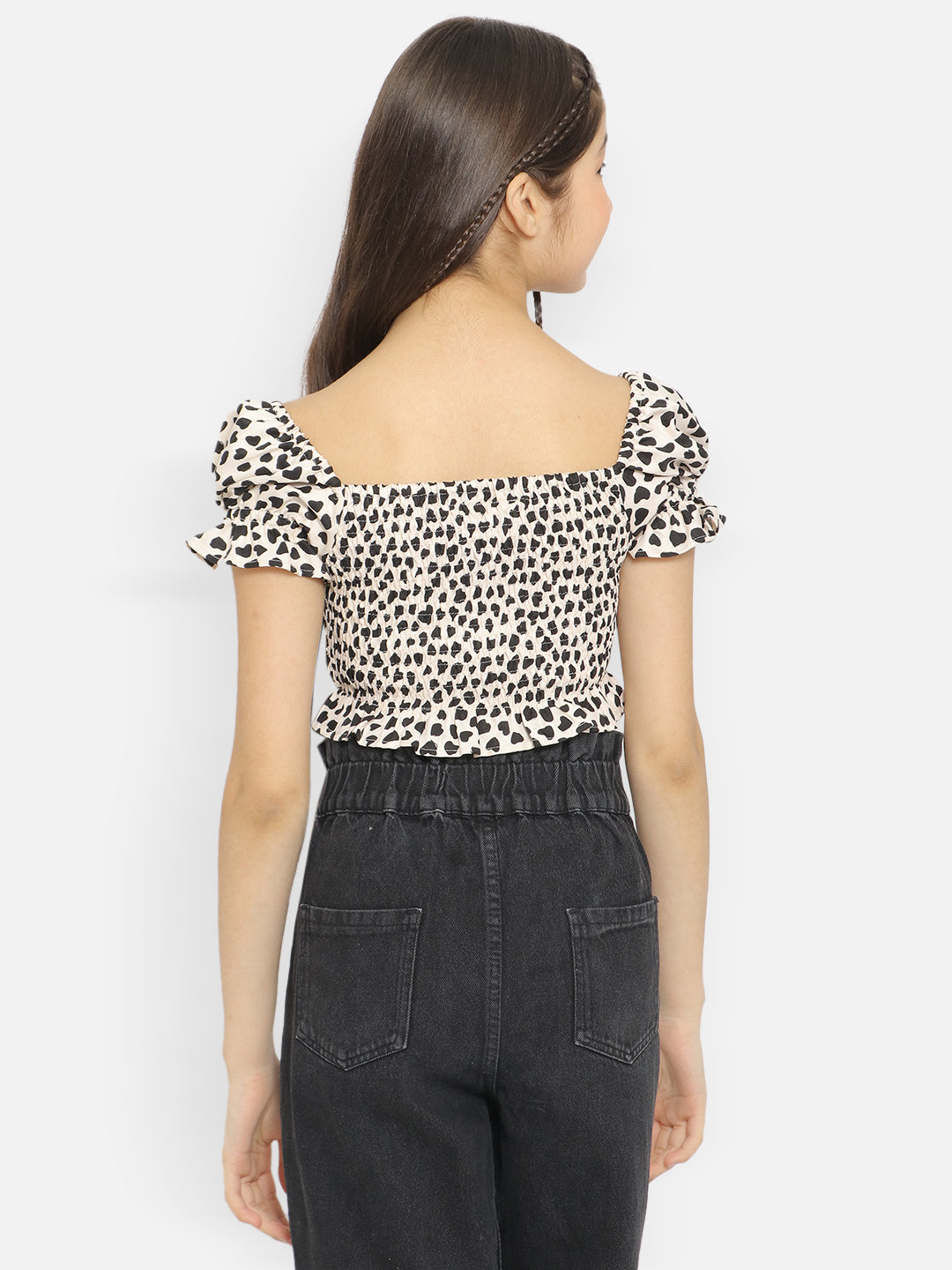 Natilene Girls Animal Print Smocked Crop Top