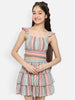 Natilene Girls Striped Smocked Pure Cotton Top With Skirt