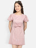 Natilene Girls Puff Sleeves A-Line Dress With Bow