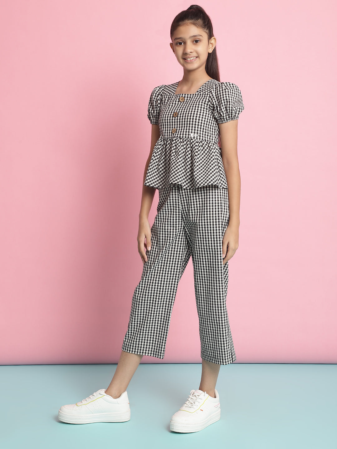 Natilene Girls Checked Top With Trousers
