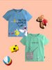 Boys LightGreen-LightBlue Graphic Printed Half Sleeve Pack of 2 T-Shirt