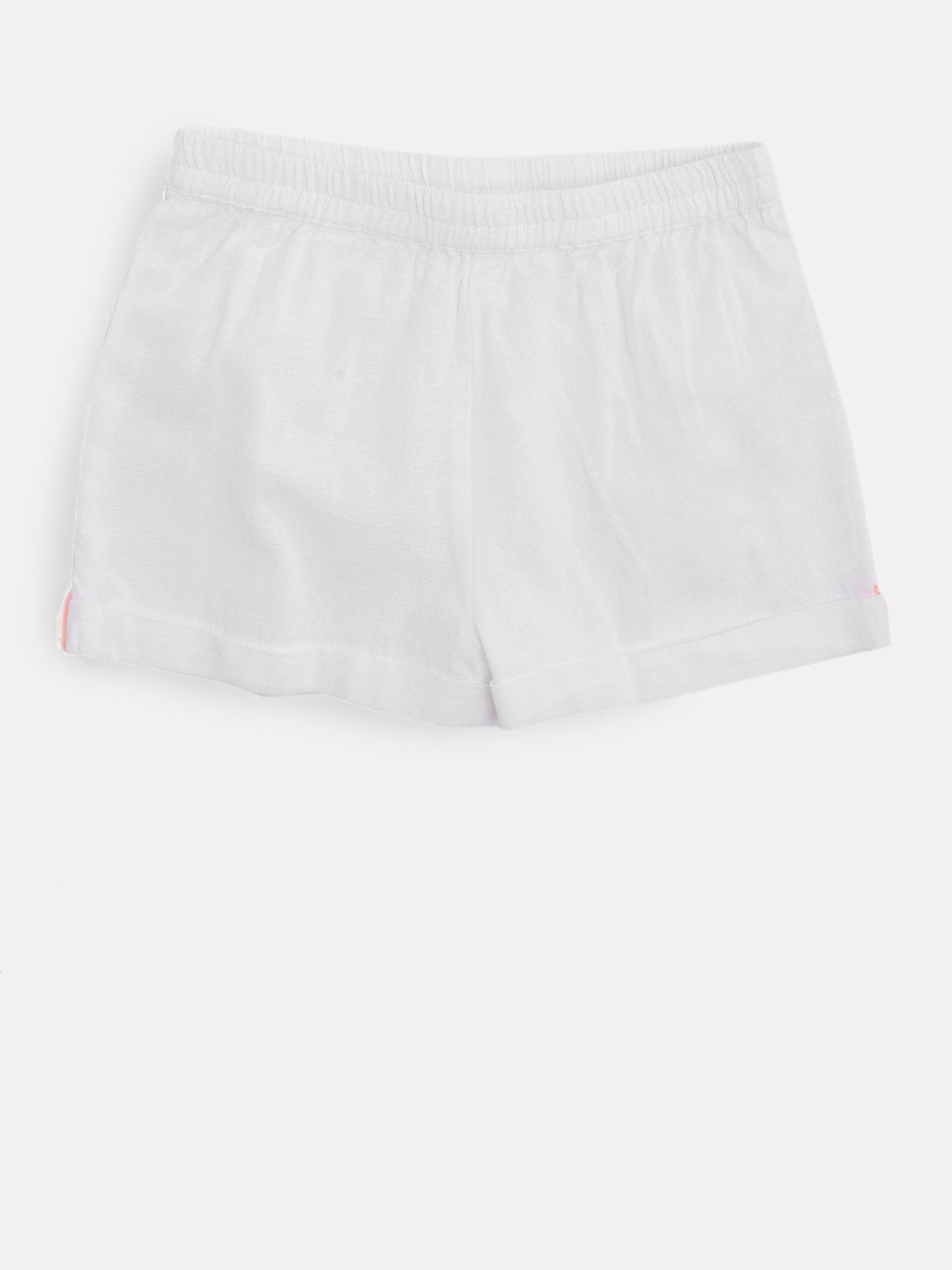 Nautinati Girls Peach-Coloured Off-White Ruffled Top With Shorts