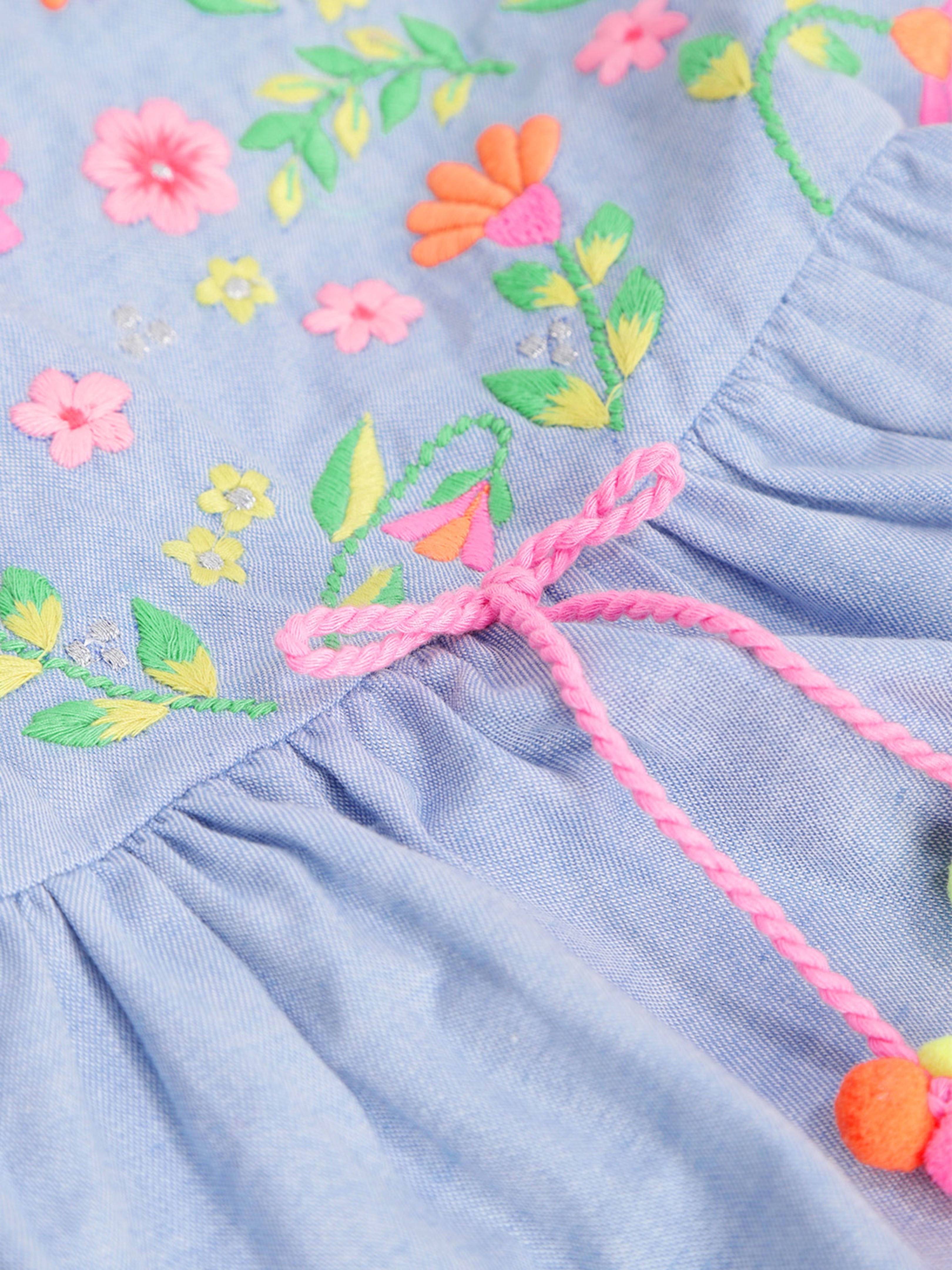 Nautinati Girls Blue Floral Embroidered A-Line Dress