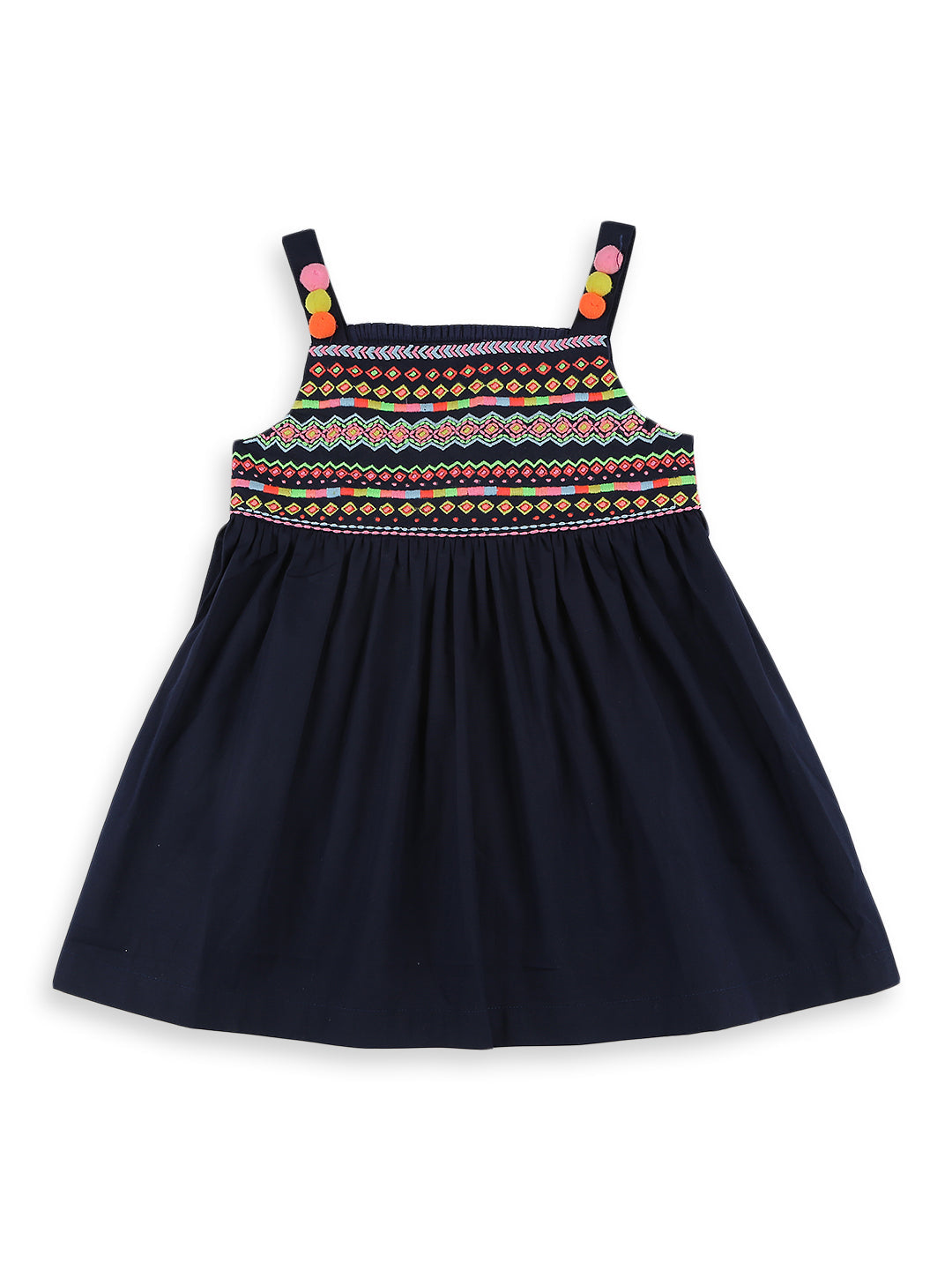 Nautinati Girls Navy Blue Embroidered Fit And Flare Dress