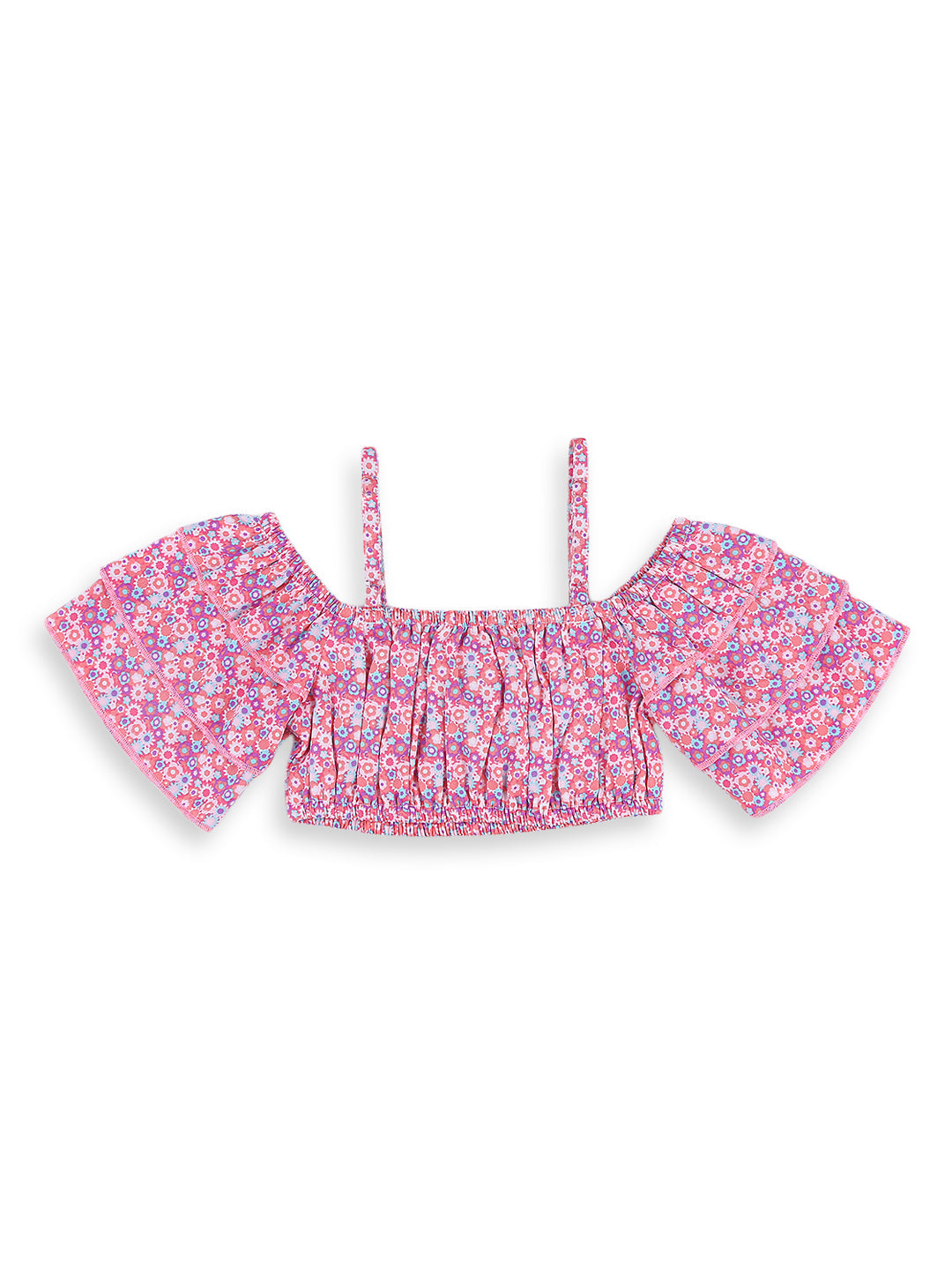 Nautinati Girls Pink Blue Printed Top With Shorts