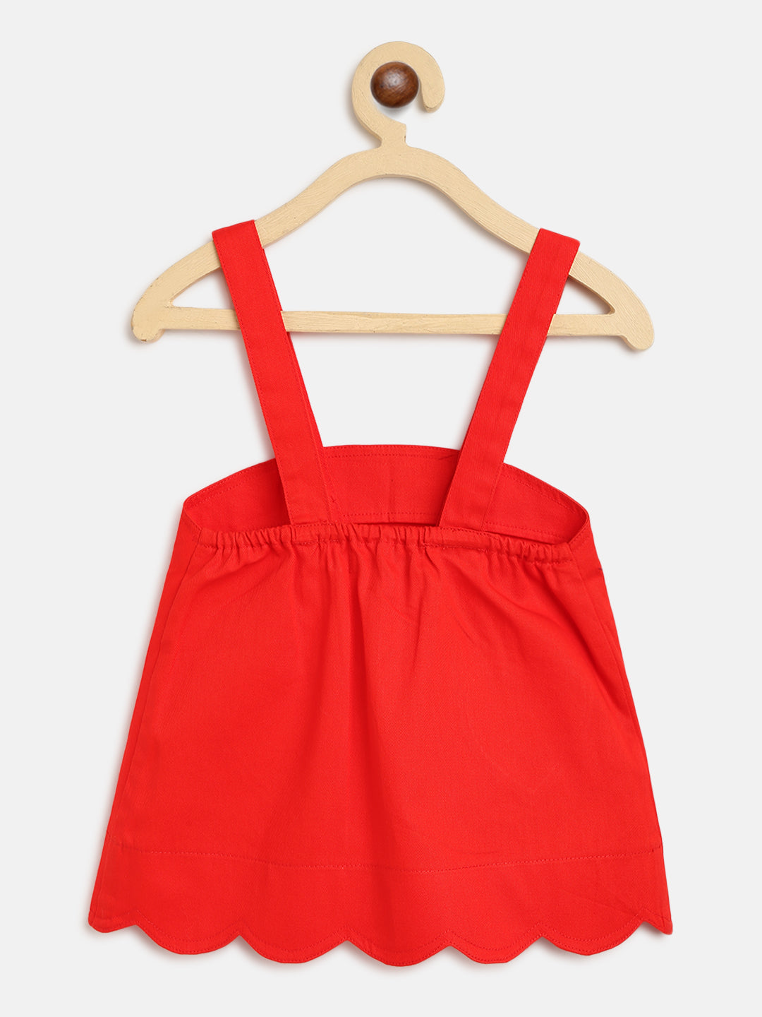 Nautinati Red Solid Cotton A-Line Dress