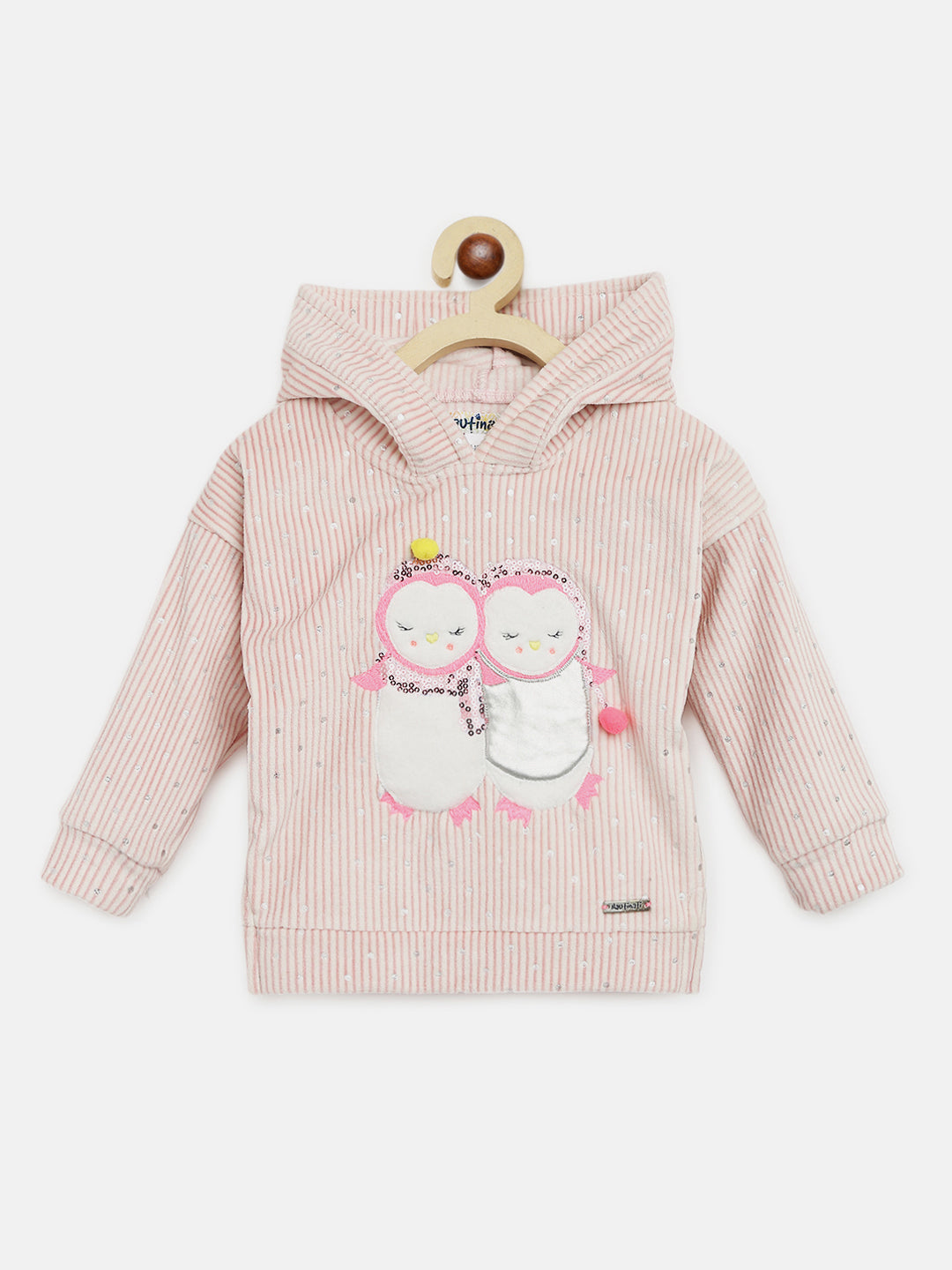 Nautinati Girls Pink Polar Fleece Hooded Sweatshirt With Applique Embroidered Details