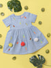Nautinati Girls' 100% Cotton Pineapple, Watermelon, Banana & Carrot Embroidery Fit & Flare Dress with Pom-pom Details & Double Pocket